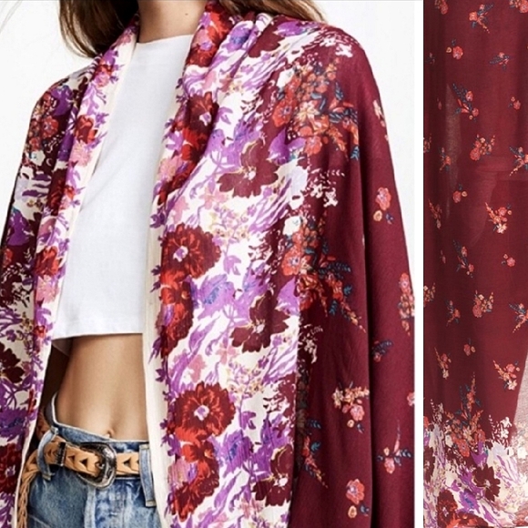 Sale! 🌺 Free People Floral Red, Ruby, Pink Floral Tassel Kimono, One Size - Picture 5 of 14